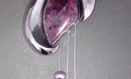 Sterling Silver, Brazilian Tourmaline, Pink Freshwater Pearl Pendant. Technique is Repousse.