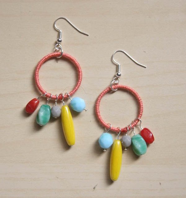 Colourful thread and bead earrings diy tutorial